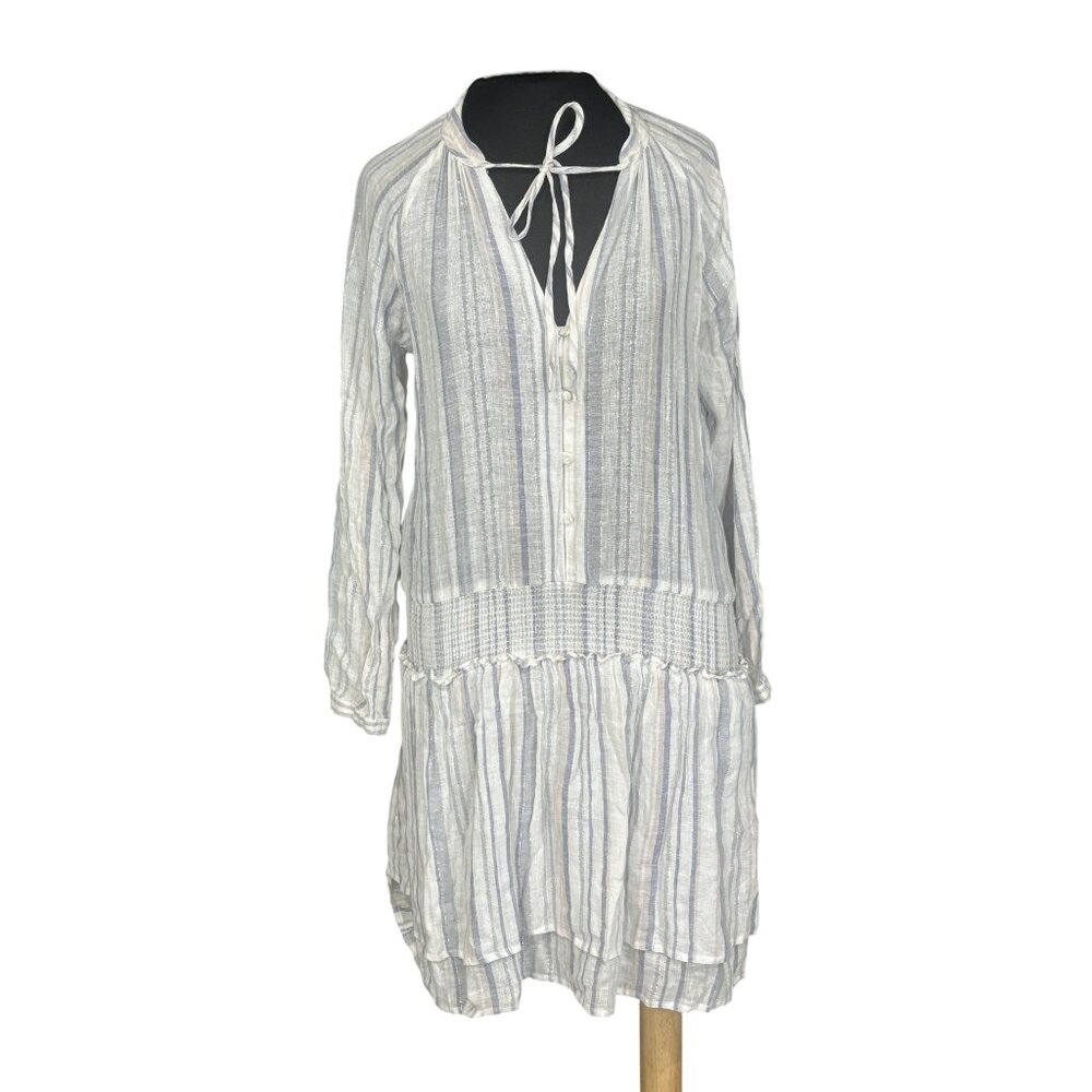 Rails White & Blue Striped Long Sleeve Mini Dress